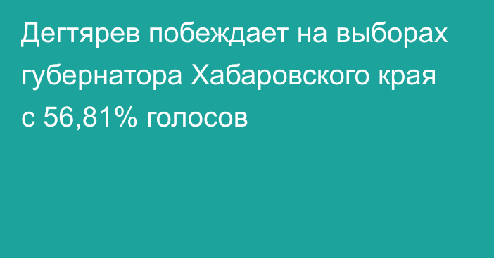 Дегтярев побеждает на выборах губернатора Хабаровского края с 56,81% голосов