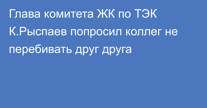 Глава комитета ЖК по ТЭК К.Рыспаев попросил коллег не перебивать друг друга