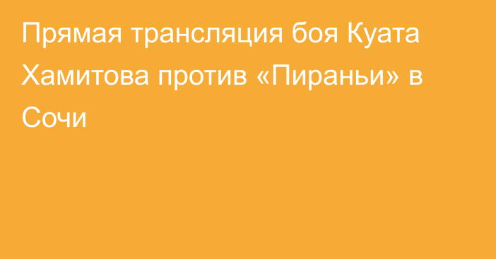 Прямая трансляция боя Куата Хамитова против «Пираньи» в Сочи