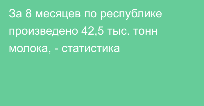 За 8 месяцев по республике произведено 42,5 тыс. тонн молока, - статистика