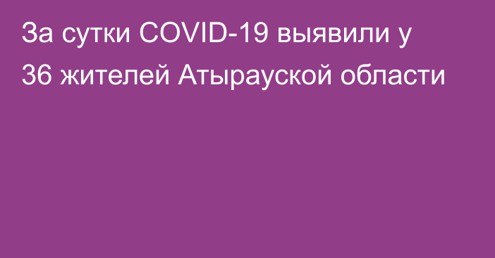 За  сутки COVID-19 выявили у 36 жителей Атырауской области