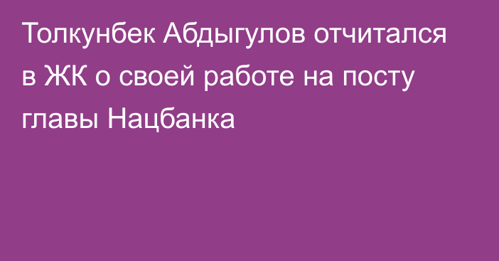 Толкунбек Абдыгулов отчитался в ЖК о своей работе на посту главы Нацбанка