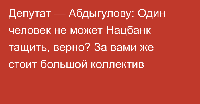 Депутат — Абдыгулову: Один человек не может Нацбанк тащить, верно? За вами же стоит большой коллектив