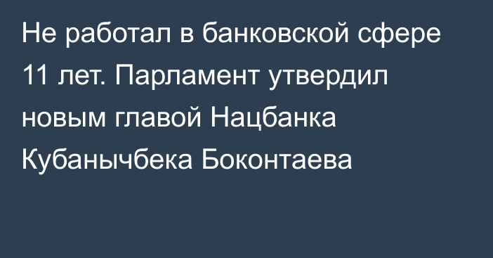 Не работал в банковской сфере 11 лет. Парламент утвердил новым главой Нацбанка Кубанычбека Боконтаева