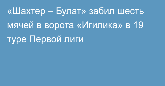 «Шахтер – Булат» забил шесть мячей в ворота «Игилика» в 19 туре Первой лиги