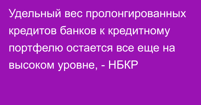 Удельный вес пролонгированных кредитов банков к кредитному портфелю остается все еще на высоком уровне, - НБКР