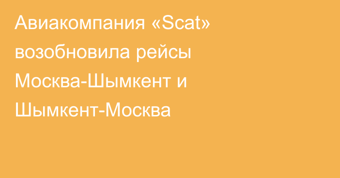 Авиакомпания «Scat» возобновила рейсы Москва-Шымкент и Шымкент-Москва