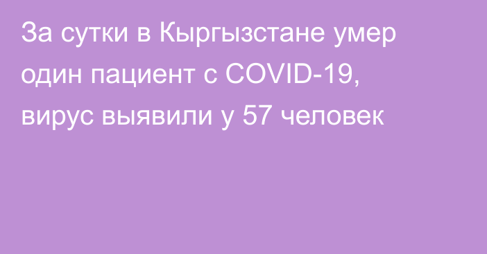 За сутки в Кыргызстане умер один пациент с COVID-19, вирус выявили у 57 человек
