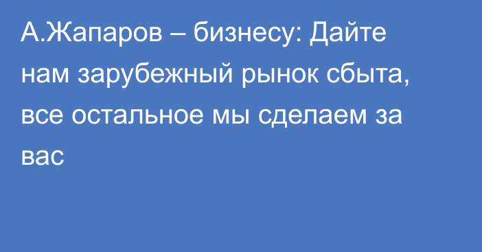 А.Жапаров – бизнесу: Дайте нам зарубежный рынок сбыта, все остальное мы сделаем за вас 