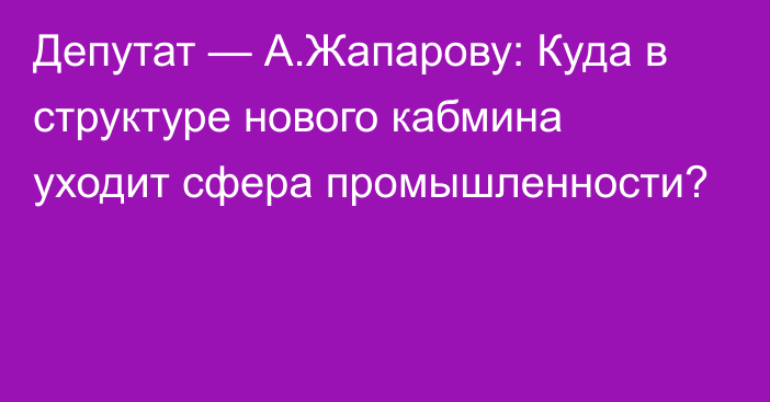 Депутат — А.Жапарову: Куда в структуре нового кабмина уходит сфера промышленности?