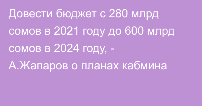 Довести бюджет с 280 млрд сомов в 2021 году до 600 млрд сомов в 2024 году, - А.Жапаров о планах кабмина