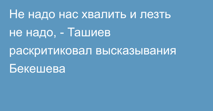 Не надо нас хвалить и лезть не надо, - Ташиев раскритиковал высказывания Бекешева