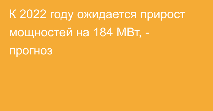 К 2022 году ожидается прирост мощностей на 184 МВт, - прогноз