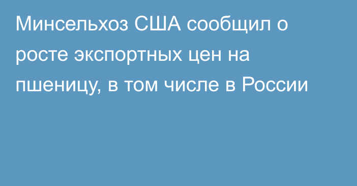 Минсельхоз США сообщил о росте экспортных цен на пшеницу, в том числе в России