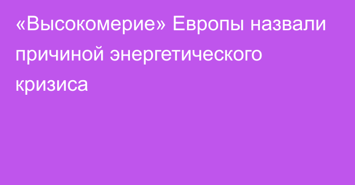 «Высокомерие» Европы назвали причиной энергетического кризиса