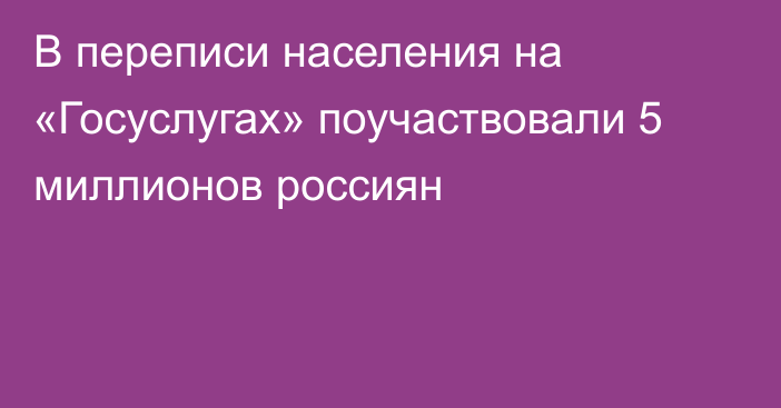 В переписи населения на «Госуслугах» поучаствовали 5 миллионов россиян