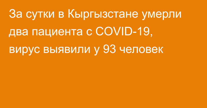 За сутки в Кыргызстане умерли два пациента с COVID-19, вирус выявили у 93 человек