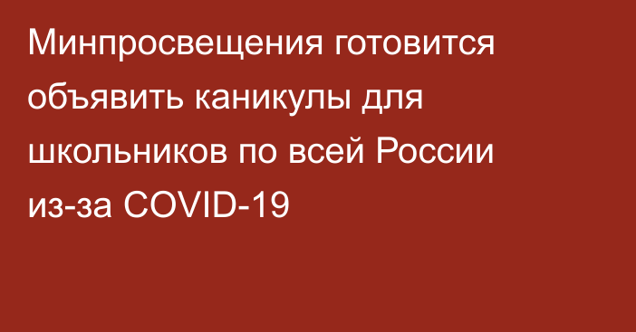 Минпросвещения готовится объявить каникулы для школьников по всей России из-за COVID-19