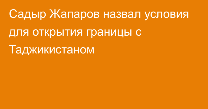 Садыр Жапаров назвал условия для открытия границы с Таджикистаном