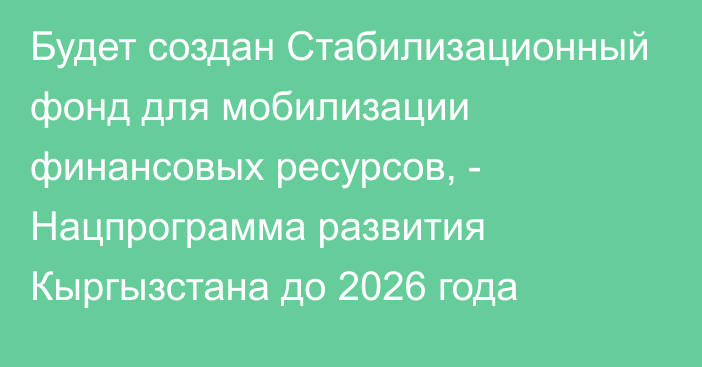 Будет создан Стабилизационный фонд для мобилизации финансовых ресурсов, - Нацпрограмма развития Кыргызстана до 2026 года