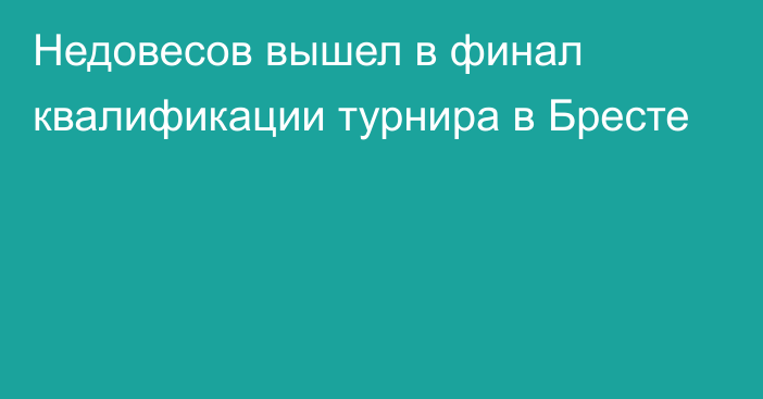 Недовесов вышел в финал квалификации турнира в Бресте