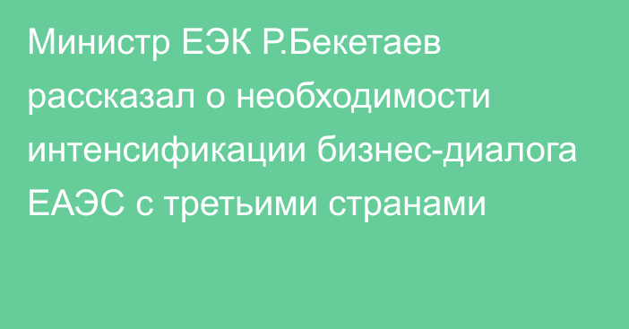 Министр ЕЭК Р.Бекетаев рассказал о необходимости интенсификации бизнес-диалога ЕАЭС с третьими странами