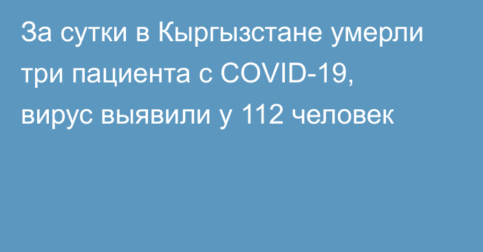 За сутки в Кыргызстане умерли три пациента с COVID-19, вирус выявили у 112 человек