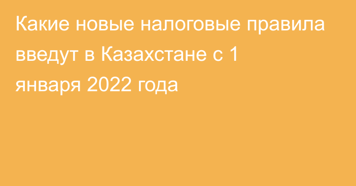Какие новые налоговые правила введут в Казахстане с 1 января 2022 года
