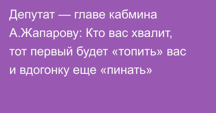Депутат — главе кабмина А.Жапарову: Кто вас хвалит, тот первый будет «топить» вас и вдогонку еще «пинать»