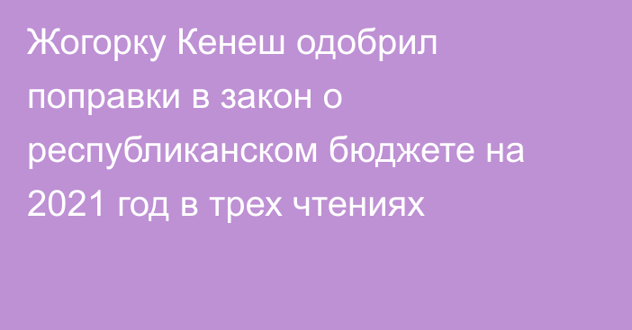 Жогорку Кенеш одобрил поправки в закон о республиканском бюджете на 2021 год в трех чтениях