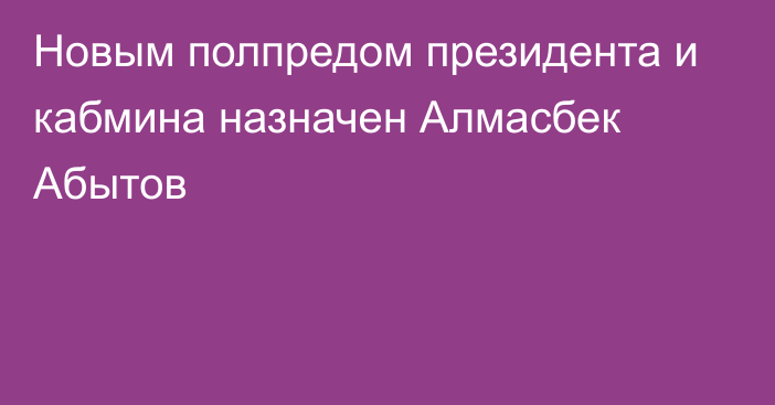 Новым полпредом президента и кабмина назначен Алмасбек Абытов