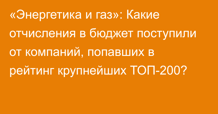 «Энергетика и газ»: Какие отчисления в бюджет поступили от компаний, попавших в рейтинг крупнейших ТОП-200?