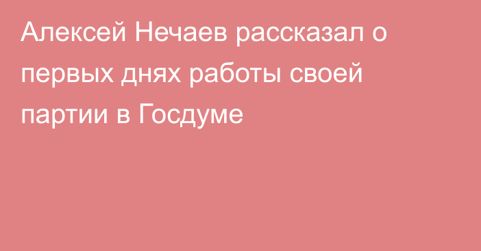 Алексей Нечаев рассказал о первых днях работы своей партии в Госдуме