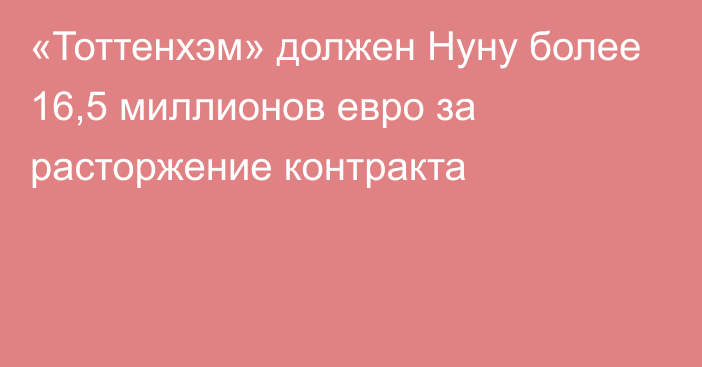 «Тоттенхэм» должен Нуну более 16,5 миллионов евро за расторжение контракта