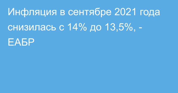 Инфляция в сентябре 2021 года снизилась с 14% до 13,5%, - ЕАБР