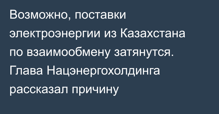 Возможно, поставки электроэнергии из Казахстана по взаимообмену затянутся. Глава Нацэнергохолдинга рассказал причину