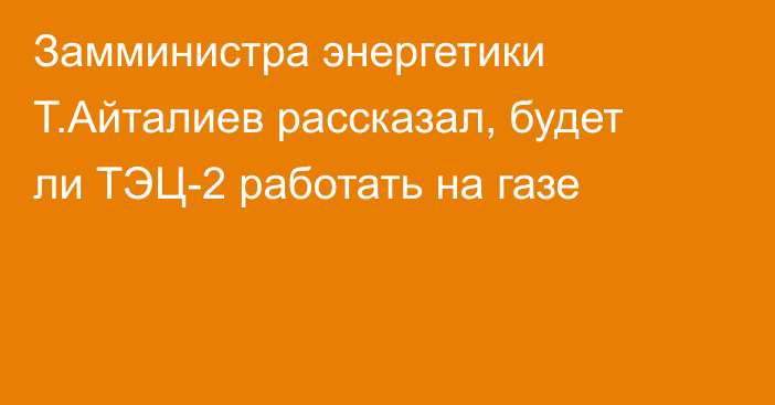 Замминистра энергетики Т.Айталиев рассказал, будет ли ТЭЦ-2 работать на газе