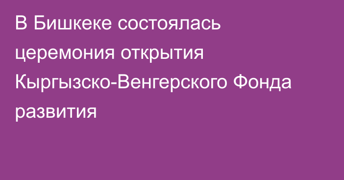 В Бишкеке состоялась церемония открытия Кыргызско-Венгерского Фонда развития