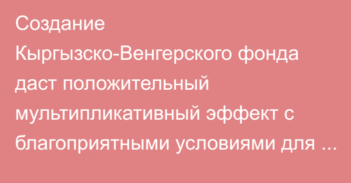 Создание Кыргызско-Венгерского фонда даст положительный мультипликативный эффект с благоприятными условиями для бизнеса, - министр Д.Амангельдиев