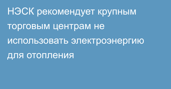 НЭСК рекомендует крупным торговым центрам не использовать электроэнергию для отопления