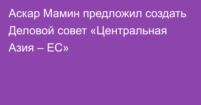 Аскар Мамин предложил создать Деловой совет «Центральная Азия – ЕС»