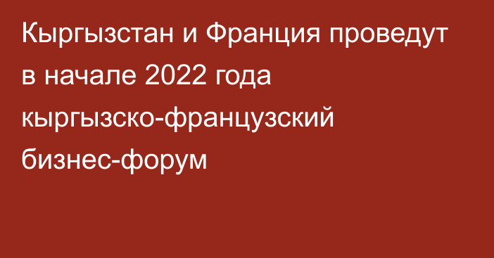 Кыргызстан и Франция проведут в начале 2022 года кыргызско-французский бизнес-форум