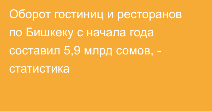 Оборот гостиниц и ресторанов по Бишкеку с начала года составил 5,9 млрд сомов, - статистика