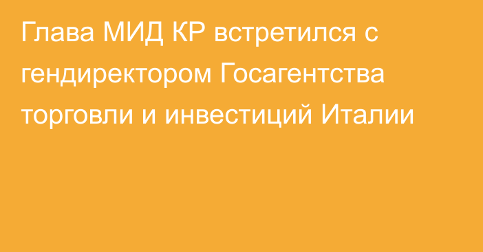 Глава МИД КР встретился с гендиректором Госагентства торговли и инвестиций Италии