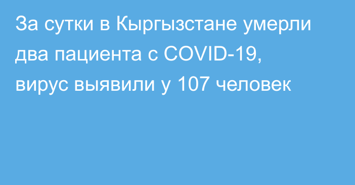 За сутки в Кыргызстане умерли два пациента с COVID-19, вирус выявили у 107 человек