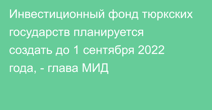 Инвестиционный фонд тюркских государств планируется создать до 1 сентября 2022 года, - глава МИД