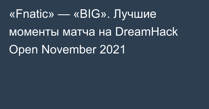 «Fnatic» — «BIG». Лучшие моменты матча на DreamHack Open November 2021