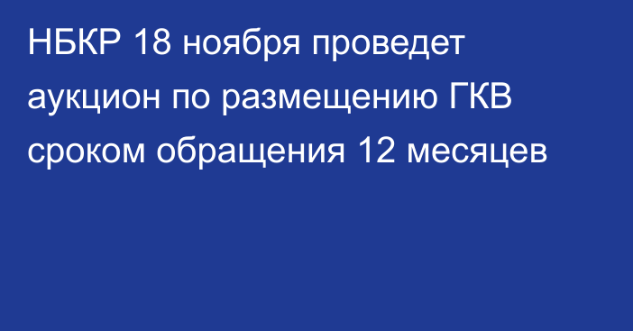 НБКР 18 ноября проведет аукцион по размещению ГКВ сроком обращения 12 месяцев