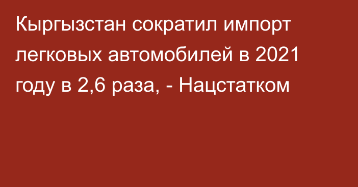 Кыргызстан сократил импорт легковых автомобилей в 2021 году в 2,6 раза, - Нацстатком