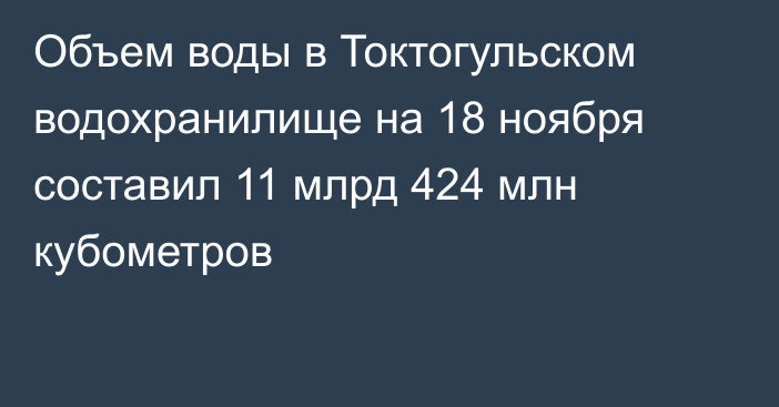 Объем воды в Токтогульском водохранилище на 18 ноября составил 11 млрд 424 млн кубометров